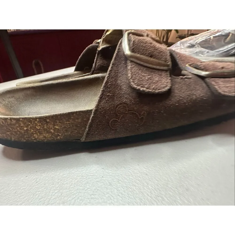 Disney Women's Brown Suede Leather Buckle Cork Sole Strap Sandals Size 8 - Picture 3 of 6